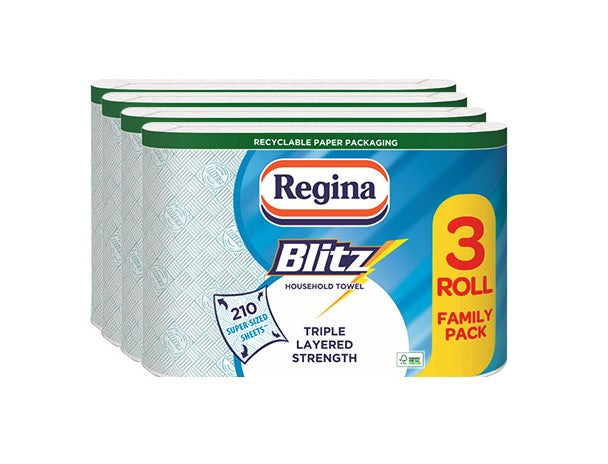 12 Regina Blitz 3Ply Kitchen Rolls (3X4) - Premium Quality Tissue Online - Product Image