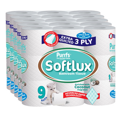 45 Softlux Purffs Coconut 3 Ply Soft Quality Bathroom Toilet Rolls (9 Rolls x 5) - Premium Quality Tissue Online - Product Image