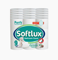 Pallet Deal: 48 x Softlux Purffs Coconut 3 Ply Soft Quality Bathroom Toilet Rolls 45 Rolls (9 Rolls x 5) - Premium Quality Tissue Online - Product Image