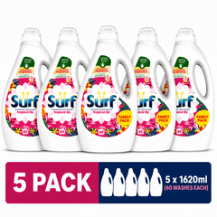 5 x Surf Tropical Lily 60 Wash Concentrated Liquid Detergent 1620ml – Family Pack, Long Lasting Fragrance Laundry Liquid
