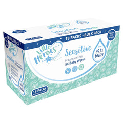 18 x LITTLE HEROES PLASTIC FREE SENSTIVE BABY WIPE 56's (60p each)