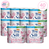 Foxy Silk | Toilet Paper 200 Sheets x 40 Rolls | 3 Ply High Thickness | Recyclable Packaging Made with Recycled Plastic