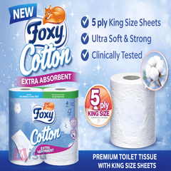 Foxy Cotton 5-Ply Toilet Paper – 40 Rolls (120 Sheets/Roll) | Extra Soft, Super Absorbent & FSC® Certified