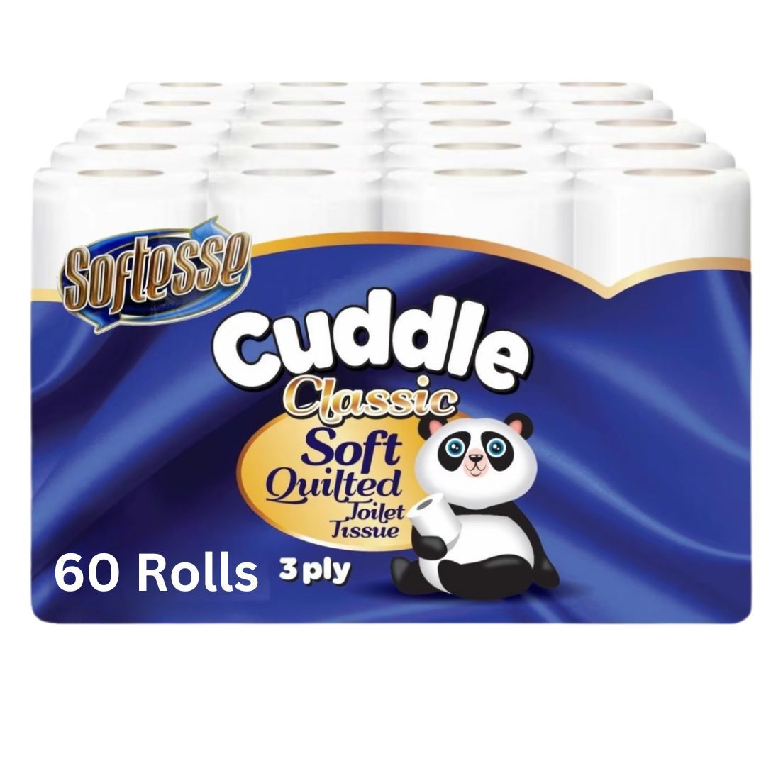60 Panda Cuddle Toilet Rolls 3 Ply Luxury Quilted Non Scented Rolls - Premium Quality Tissue Online - Product Image