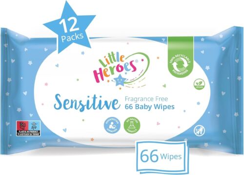12 x Little Heroes Sensitive Fragrance Free 66 Wipes - Premium Quality Tissue Online - Product Image