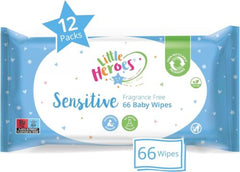 12 x Little Heroes Sensitive Fragrance Free 66 Wipes - Premium Quality Tissue Online - Product Image