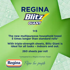 Regina Blitz Giant Kitchen Roll, 3Ply Paper Towel - 260 Sheets Each Roll, Pack of 6 - Premium Quality Tissue Online - Product Image