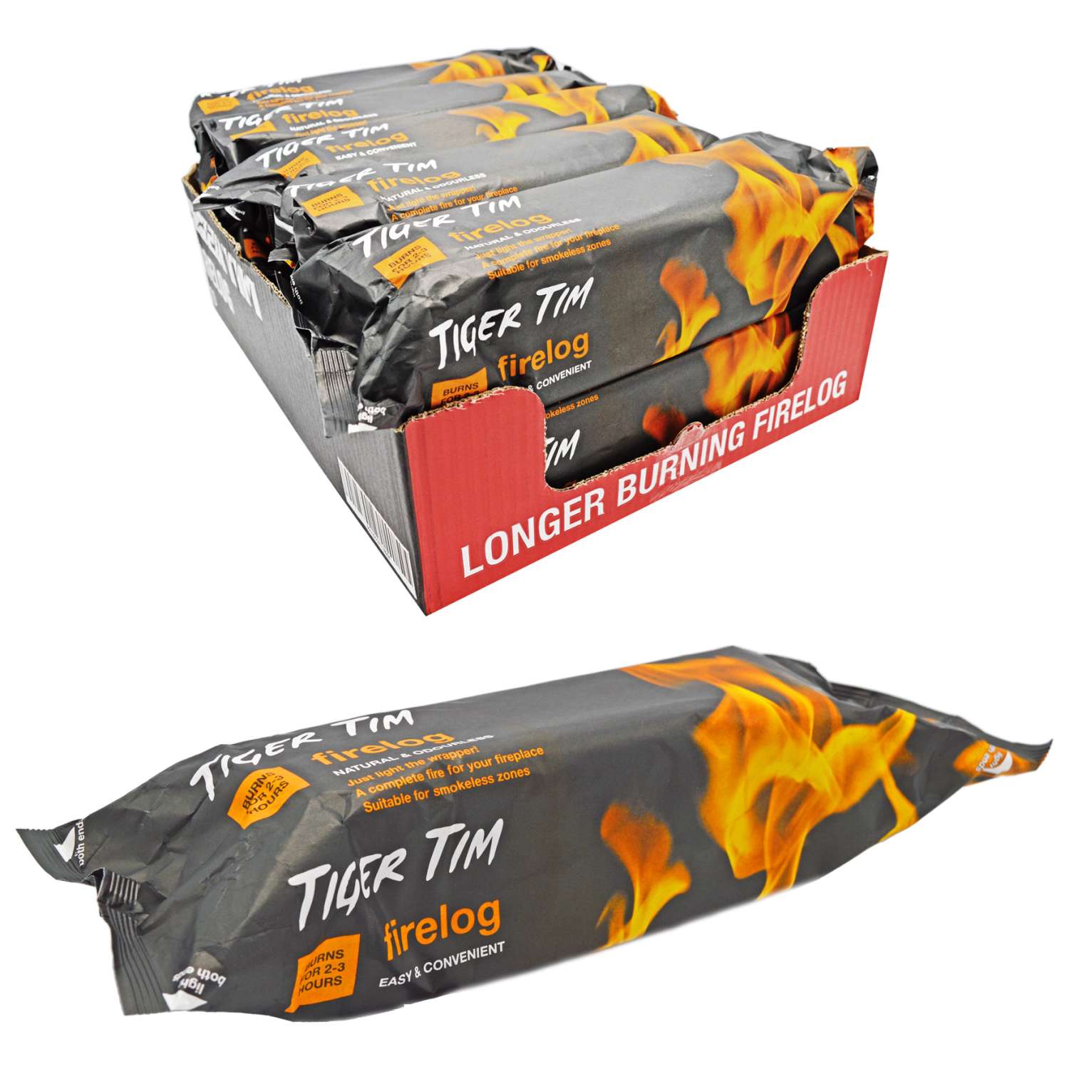 Tiger Tim Smokeless Instant Lighting Fire Log 1.1kg- Case of 10 - Premium Quality Tissue Online - Product Image