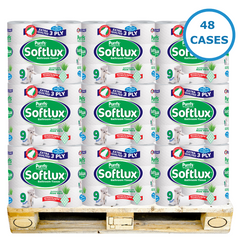 Pallet Deal: 48 x Softlux Purffs Aloe Vera 3 Ply Quality Soft Bathroom 45 Toilet Rolls (9 Rolls x 5) - Premium Quality Tissue Online - Product Image