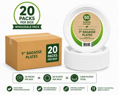 20 x 9” Bagasse Plates 50 Pack – Eco Friendly Heavy Duty Disposable Party & Catering Plates