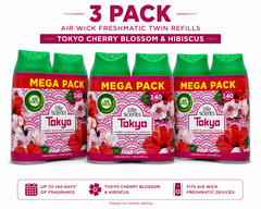 3 x Air Wick Freshmatic Refills Twin Pack 250ml – Tokyo Cherry Blossom & Hibiscus – Automatic Air Freshener Spray – 6 Refills Total