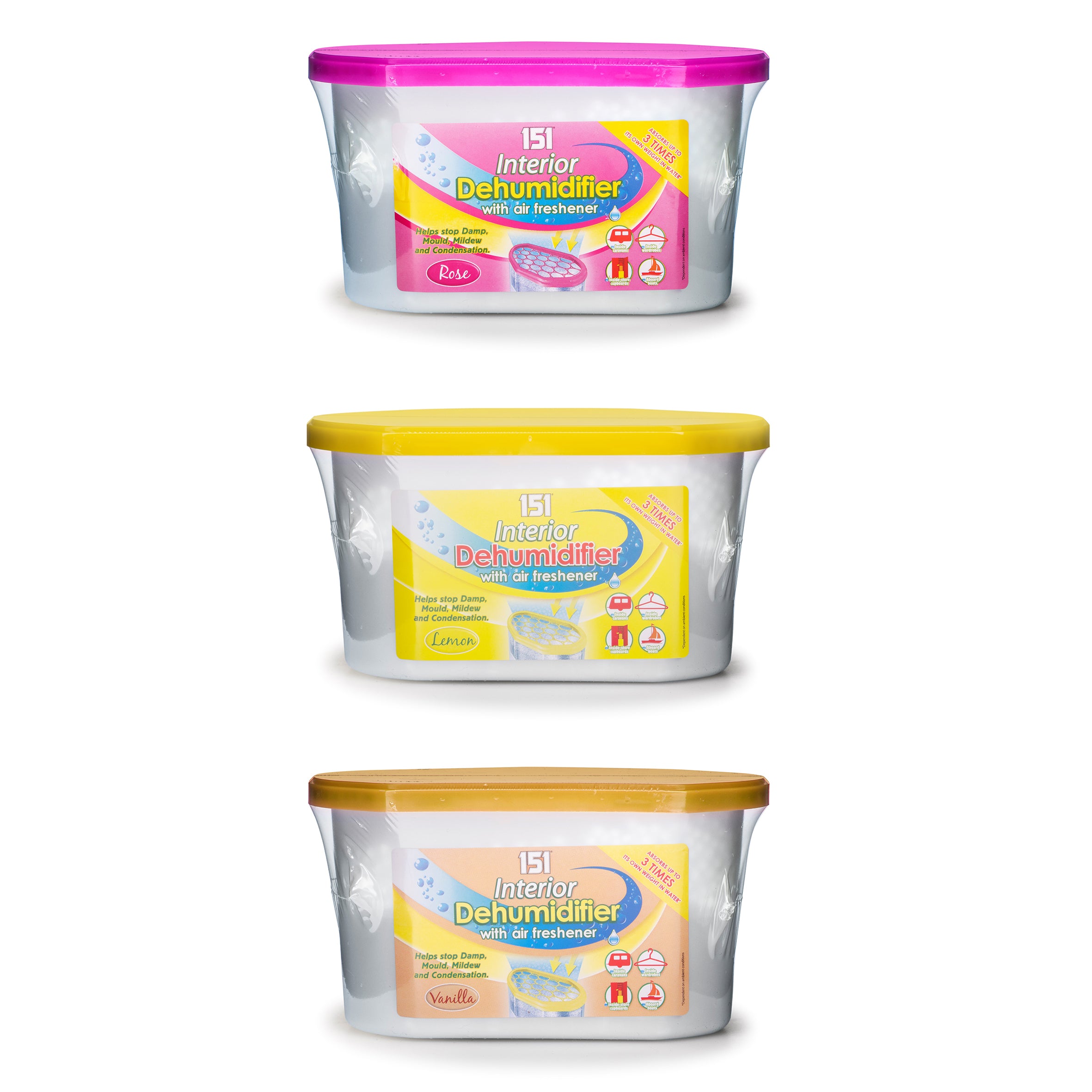 151 Scented Interior Dehumidifier 8 X Lemon 8 X Rose 8 X Vanilla - Premium Quality Tissue Online - Product Image