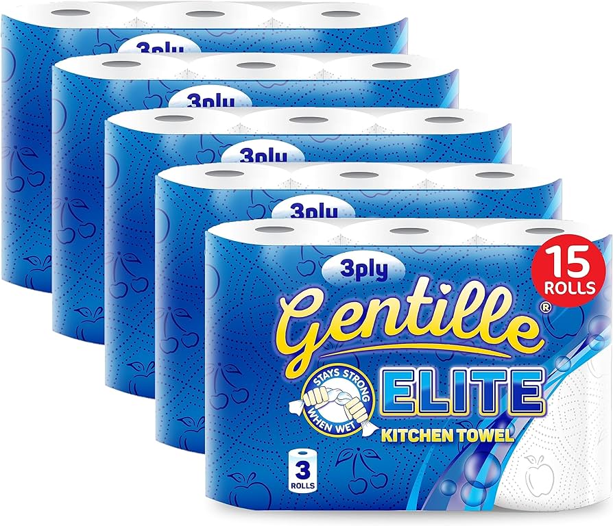 Gentille Elite 3pk Kitchen Roll | 3ply Thick Strong Absorbent Paper Towel | 15 Rolls - Premium Quality Tissue Online - Product Image