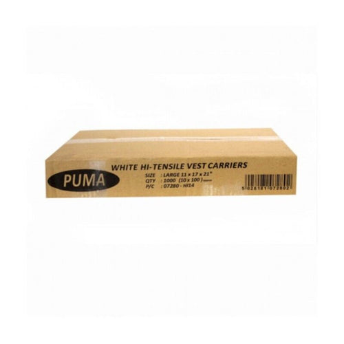 1000 x Puma Large White Vest Carrier Bags (11 x 17 x 21") - Premium Quality Tissue Online - Product Image