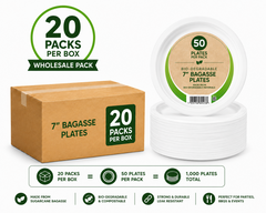 20 x 7” Bagasse Plates 50 Pack – Eco Friendly Heavy Duty Disposable Party & Catering Plates