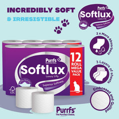 60 Rolls Softlux 3Ply Luxury Toilet Rolls (12 X 5) Quilted Embossed Soft Tissue