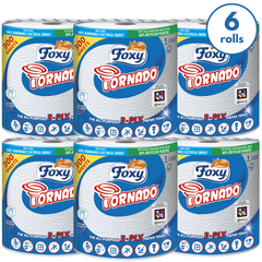 Foxy Tornado | 6 Rolls | 300 Sheets per roll | 3-ply Universal Roll | 100% FSC® Certified Paper | 100% Recyclable Packaging