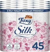 Foxy Silk | Toilet Paper 200 Sheets x 45 Rolls | 3 Ply High Thickness | Recyclable Packaging Made with Recycled Plastic