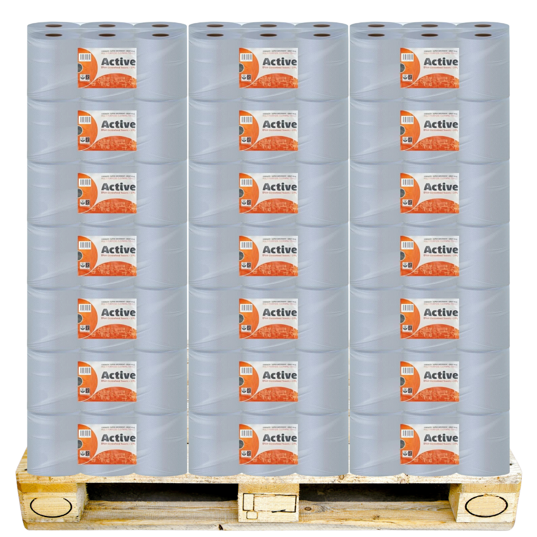 Pallet Deal : 84 x Blue Active Centrefeed 166mm x 300 Sheets Embossed 2 Ply (1x6) - Premium Quality Tissue Online - Product Image