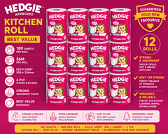 12 x Hedgie Kitchen Towels 2Ply Strong & Absorbent Tissue 180 Sheets (52p)