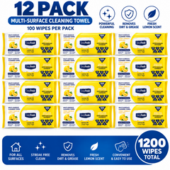 12 x Deep Fresh Lemon Multi Surface Cleaning Wet Wipes (1 x 100 Pcs)