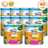 Foxy Love The Bee 2 Ply Toilet Roll (40 Rolls) | 170 Sheets Per Roll | Pure Cellulose | Clinicallt Tested | Absorbent & Resistant | Honey Core Scented