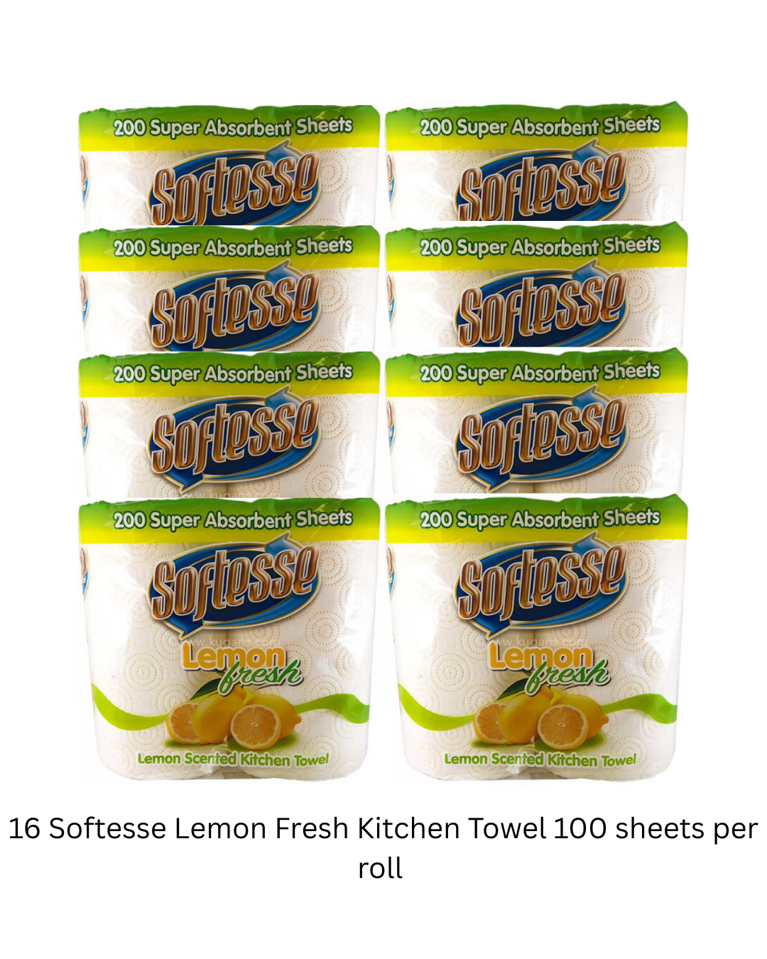 ๐งป Softesse Lemon Fresh Kitchen Towels โ (8 x 2 Rolls) 16 Rolls (100 Sheets Each) ๐ - Premium Quality Tissue Online - Product Image