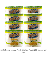 ๐งป Softesse Lemon Fresh Kitchen Towels โ (8 x 2 Rolls) 16 Rolls (100 Sheets Each) ๐ - Premium Quality Tissue Online - Product Image