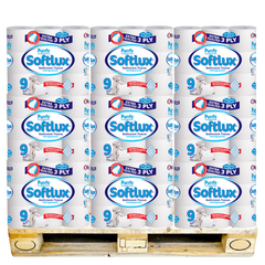 Pallet Deal: 48 x Softlux Purffs Unscented 3 Ply Soft Quality Bathroom Toilet Rolls 45 Rolls (9 x 5) - Premium Quality Tissue Online - Product Image