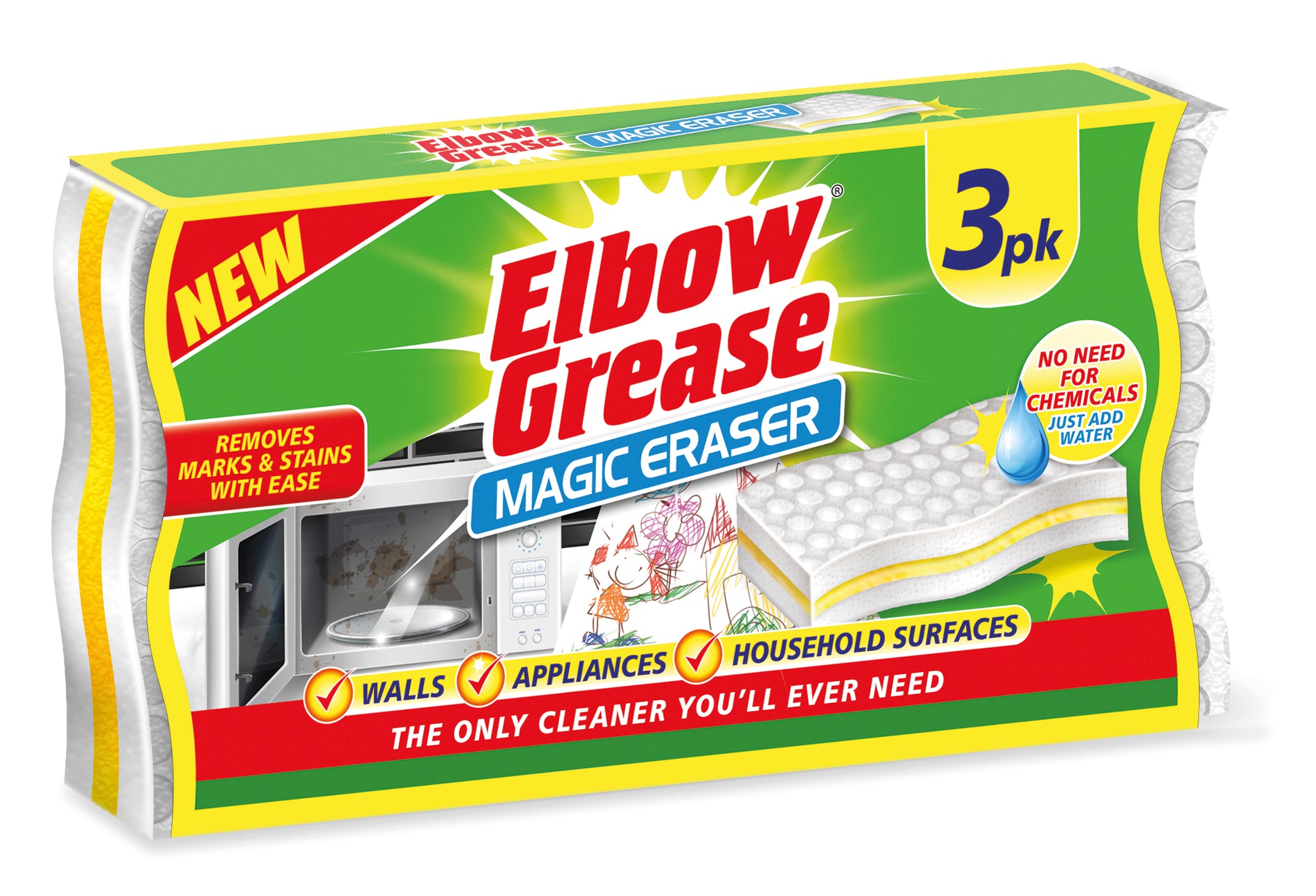 Elbow Grease Sponge Eraser 3pk - Case Of 20 - Premium Quality Tissue Online - Product Image
