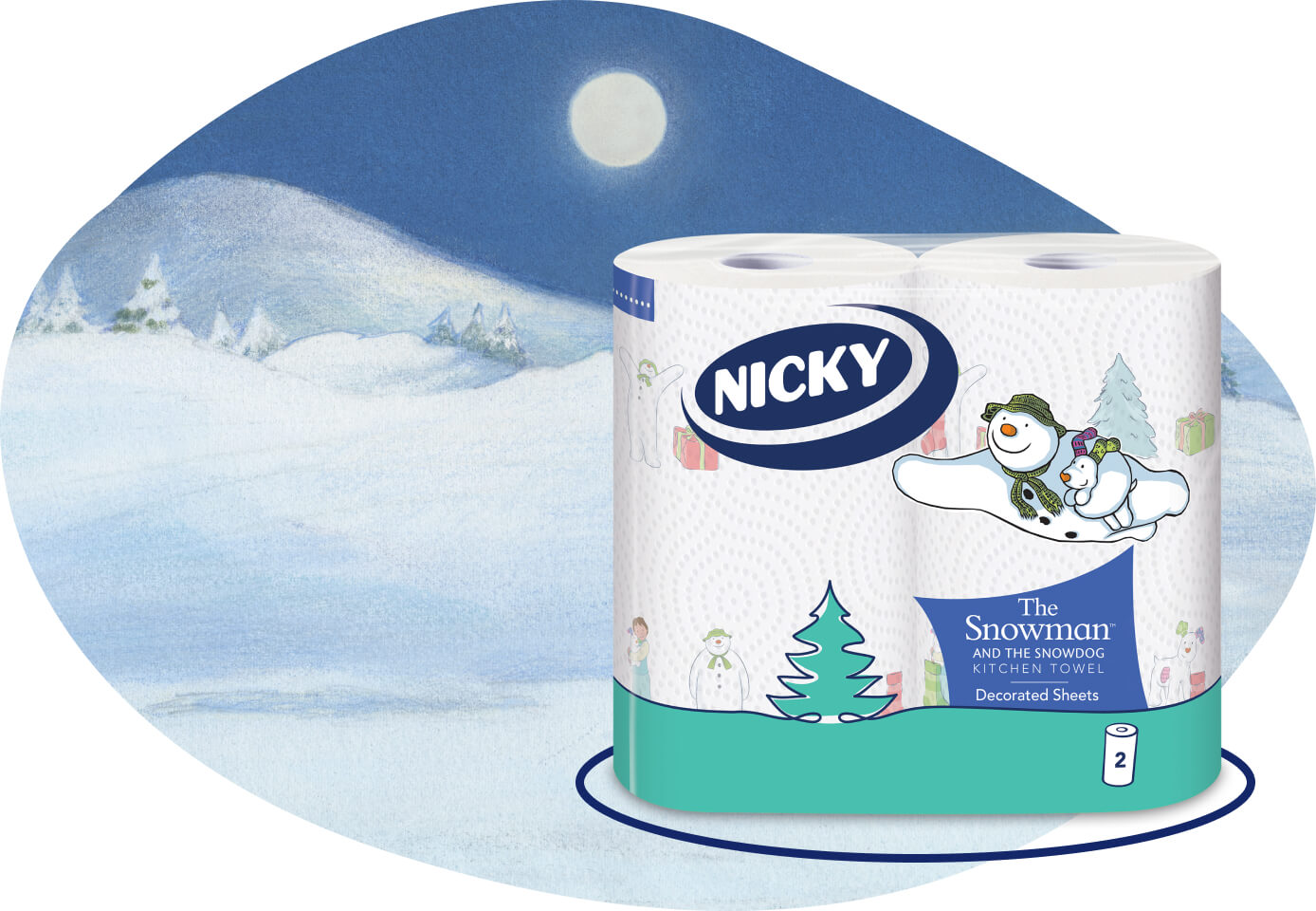 Nicky The Snowman and The SnowDog Decorated Kitchen Towel 16 Rolls - Premium Quality Tissue Online - Product Image