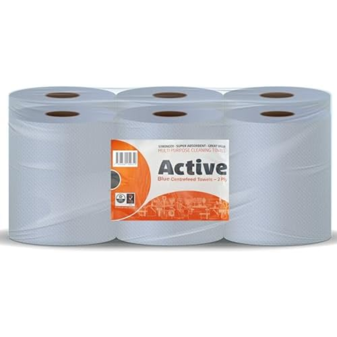 Blue Active Centrefeed 166mm x 300 Sheets Embossed 2 Ply (1x6) - Premium Quality Tissue Online - Product Image