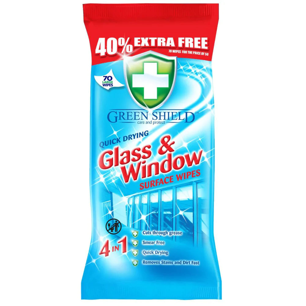Green Shield Glass and Window Surface Wipes 4 Packs of 70 = 280
