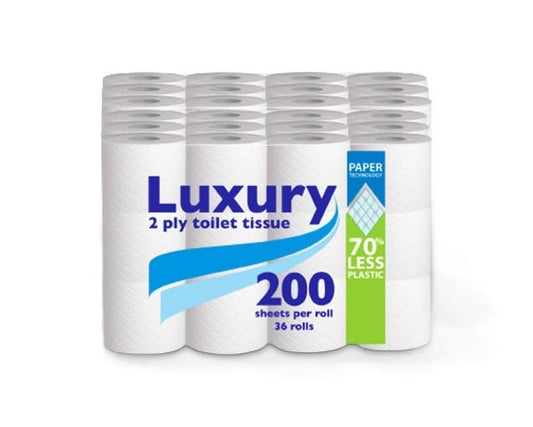 PPC Luxury 200 Sheets 2Ply Toilet Rolls (36 Rolls per Case)