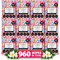 12 x Floral Gardenia Anti-Bacterial Wipes 80 Wipes – Biodegradable, Plastic & Bleach Free