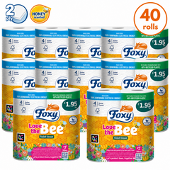 Foxy Love The Bee 2 Ply Toilet Roll (40 Rolls) | 170 Sheets Per Roll | Pure Cellulose | Clinicallt Tested | Absorbent & Resistant | Honey Core Scented