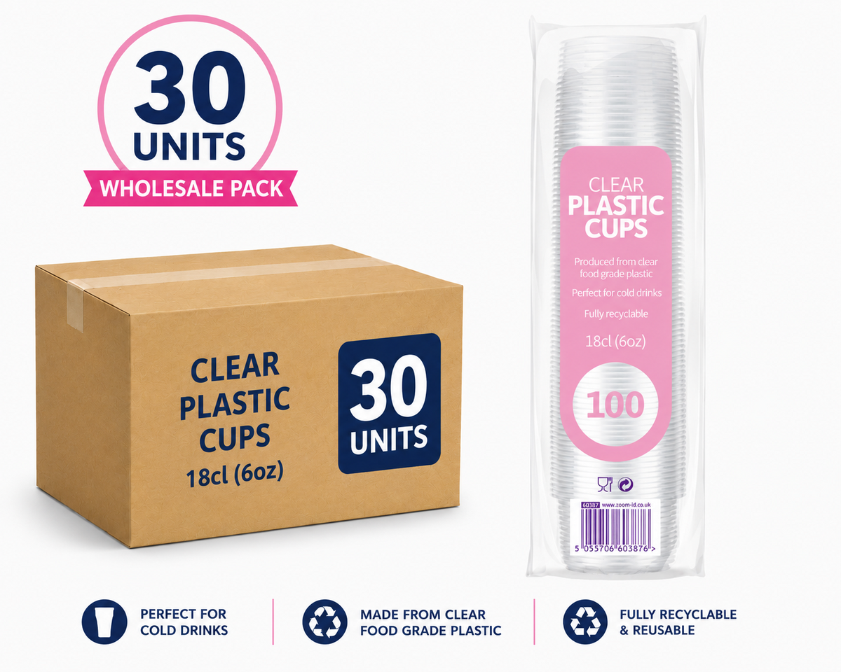 30 x 100PK Clear Plastic Cups 180ml Disposable Party & Event Drink Cups