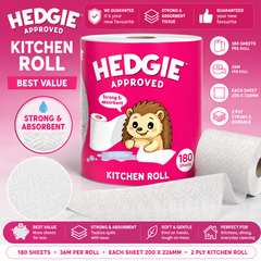 12 x Hedgie Kitchen Towels 2Ply Strong & Absorbent Tissue 180 Sheets (52p)