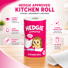 12 x Hedgie Kitchen Towels 2Ply Strong & Absorbent Tissue 180 Sheets (52p)