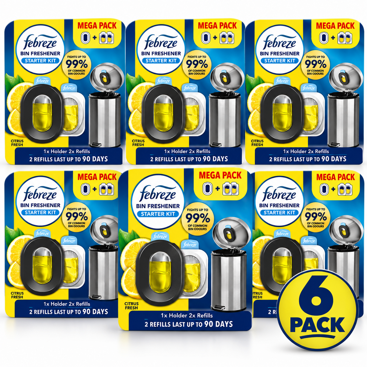 6 x Febreze Bin Freshener Starter Kit Citrus Fresh – Holder + 2 Refills
