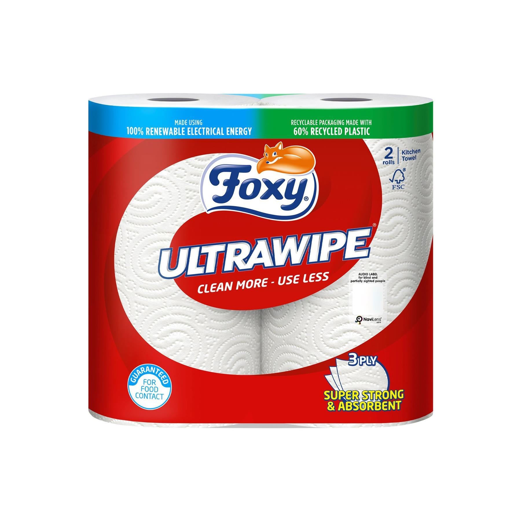 12 FOXY ULTRAWIPE KITCHEN TOWEL 3PLY 70SHEETS PER ROLL FSC® (6 X 2)