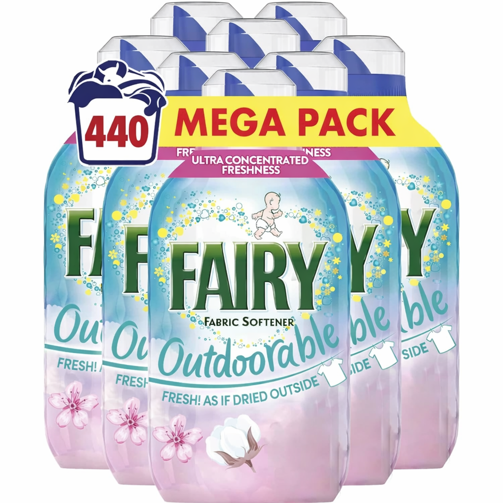 8 x Fairy Outdoorable Fabric Conditioner Cherry Blossom & Nordic Cotton 55 Washes 770ml