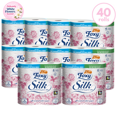 Foxy Silk | Toilet Paper 200 Sheets x 40 Rolls | 3 Ply High Thickness | Recyclable Packaging Made with Recycled Plastic