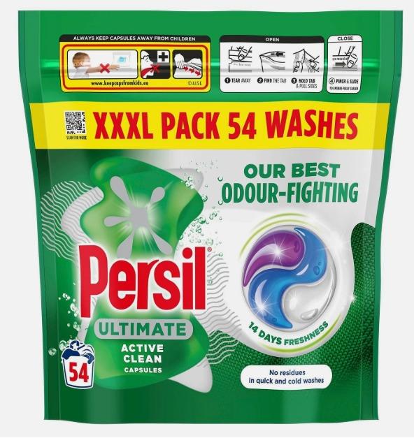 3 x Persil Ultimate Washing Capsules Active Clean Stain Removal 54 Washes (162 Wash)