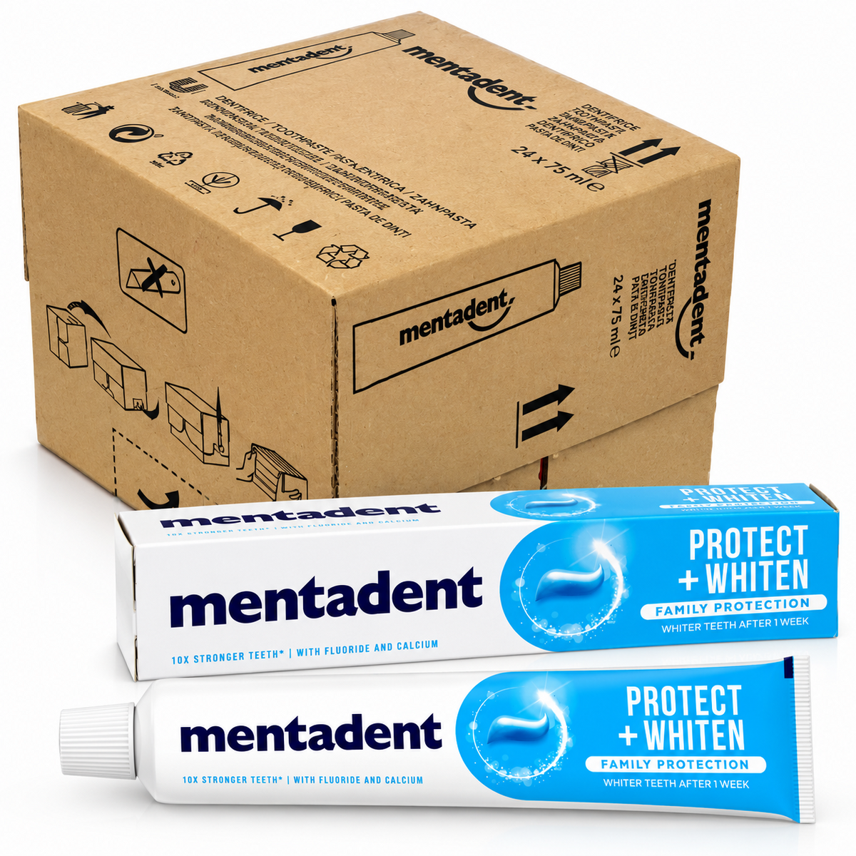 24 x Mentadent Protect + Whiten Fluoride Toothpaste 75ml by Mentadent