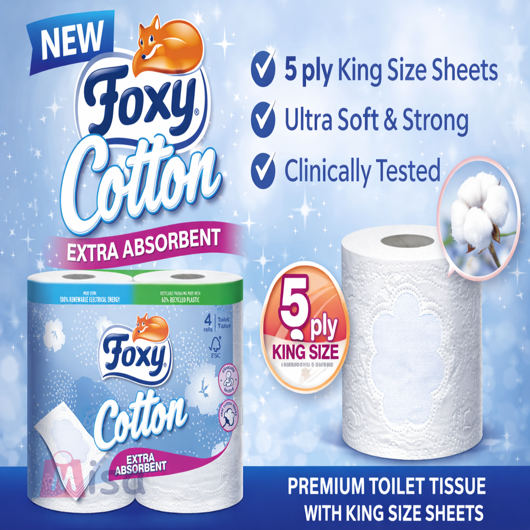 Foxy Cotton 5-Ply Toilet Paper – 40 Rolls (120 Sheets/Roll) | Extra Soft, Super Absorbent & FSC® Certified