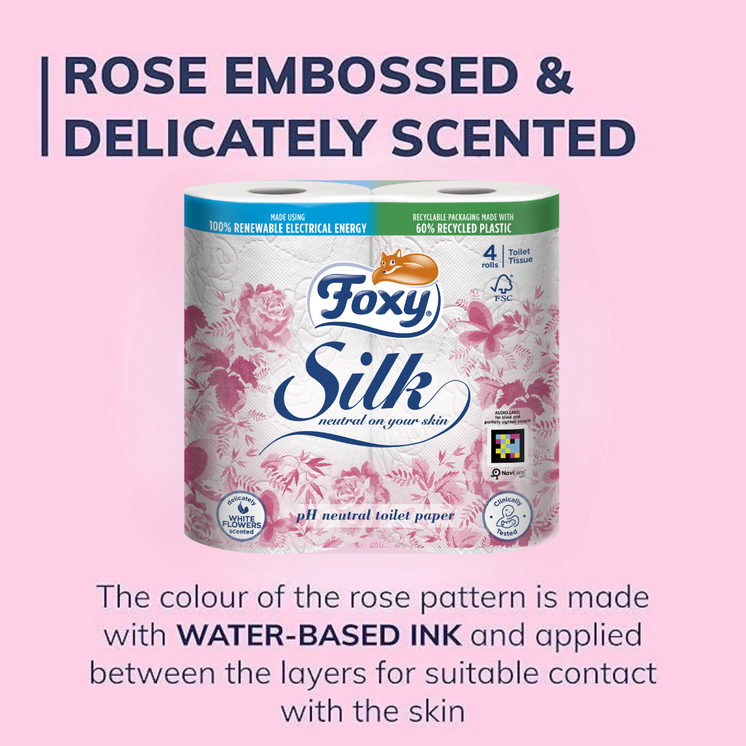 Foxy Silk | Toilet Paper 200 Sheets x 40 Rolls | 3 Ply High Thickness | Recyclable Packaging Made with Recycled Plastic