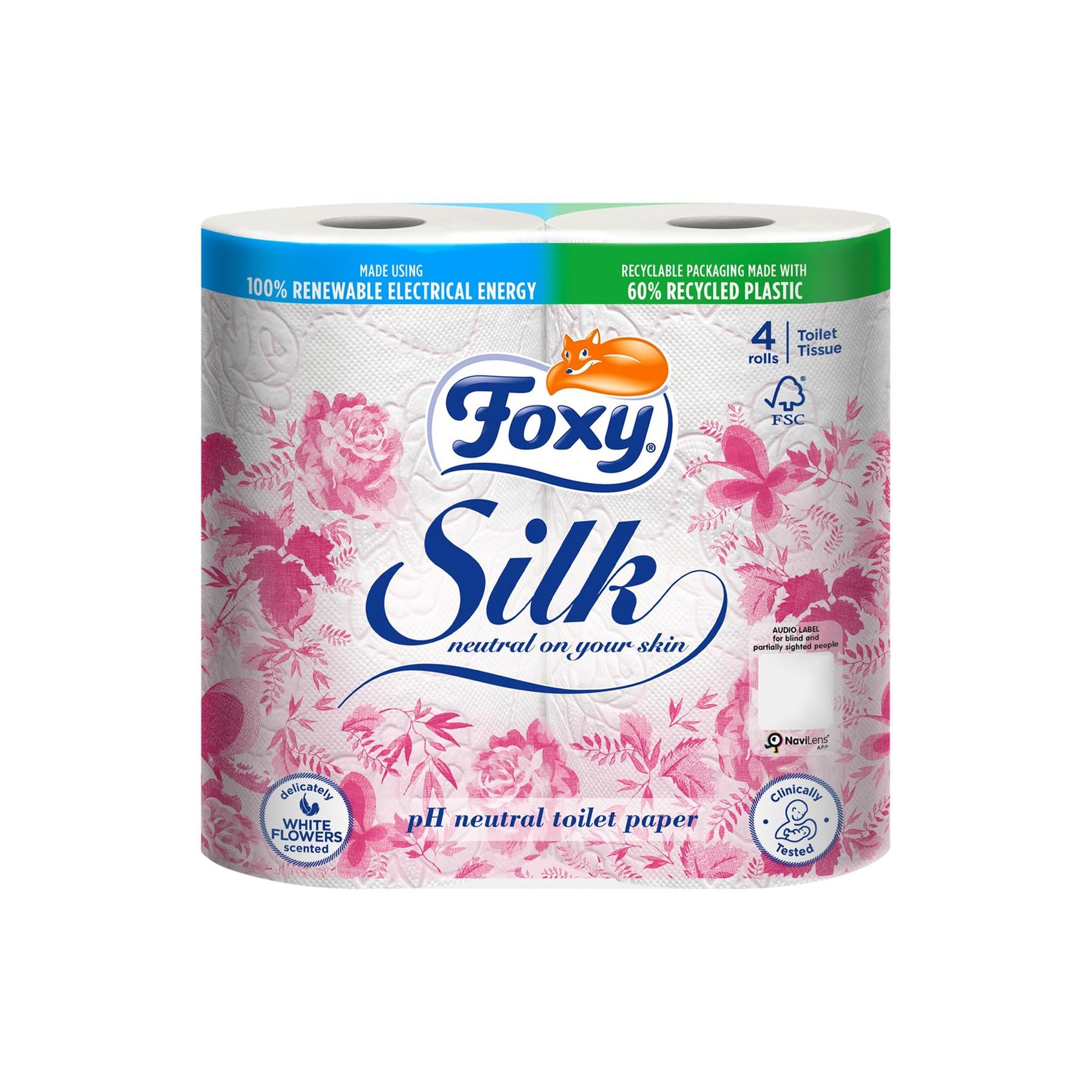 Foxy Silk | Toilet Paper 200 Sheets x 40 Rolls | 3 Ply High Thickness | Recyclable Packaging Made with Recycled Plastic