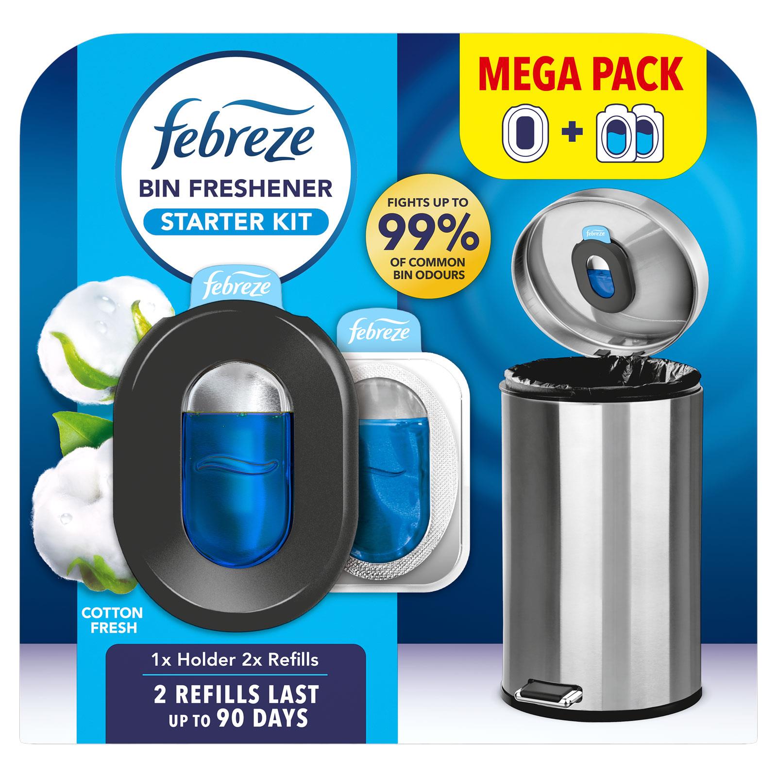 6 x Febreze Bin Freshener Starter Kit Cotton Fresh – Holder Inc 2 Refills