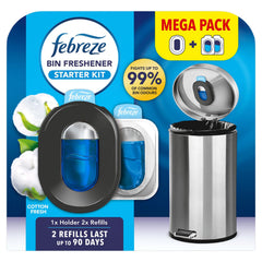 6 x Febreze Bin Freshener Starter Kit Cotton Fresh – Holder Inc 2 Refills